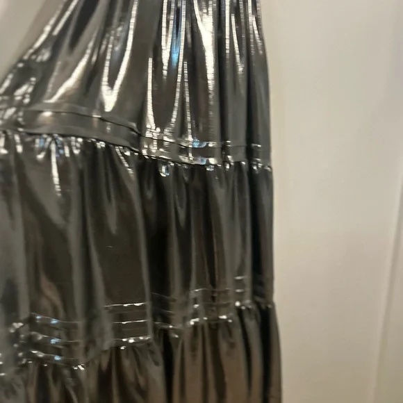 Anthropologie The Somerset Shimmering Metallic Silver Maxi Dress - Picture 7 of 16